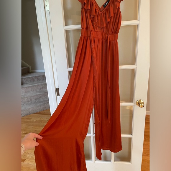 Lulu’s Rust Orange Satin Wide-leg Jumpsuit - Picture 2 of 4